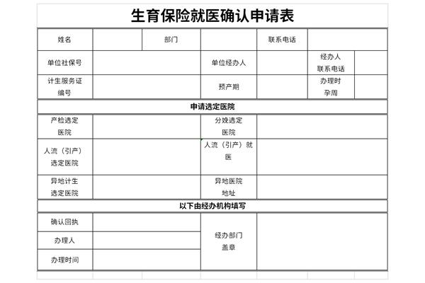 生育保险就医确认申请表