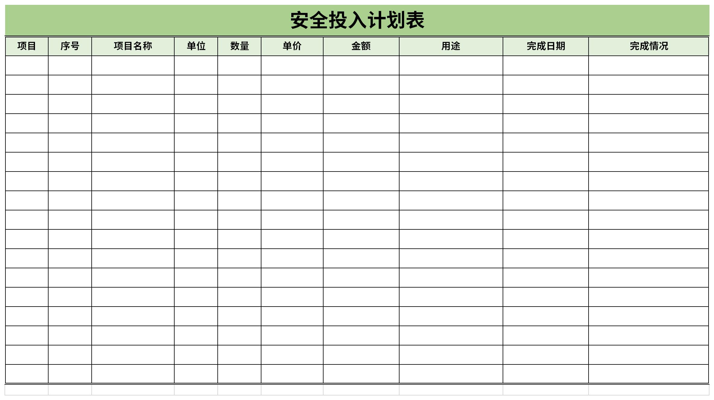 安全投入計(jì)劃表截圖