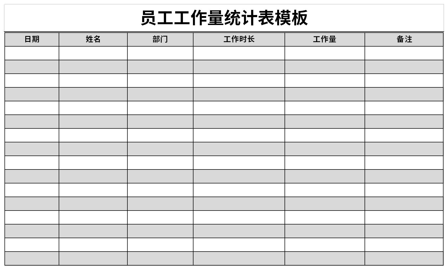 员工工作量统计表模板