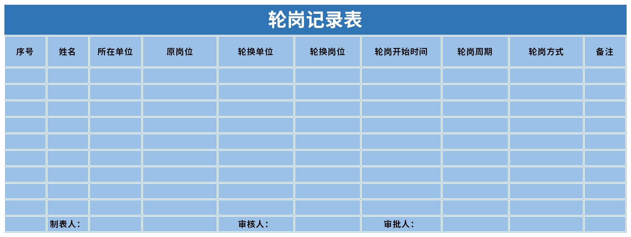 轮岗记录表可以定期或不定期地轮换到新的岗位,就会重新焕发出工作的