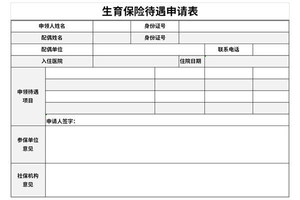 生育保险待遇申请表