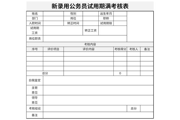 新录用公务员试用期满考核表