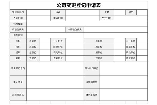 公司变更登记申请表