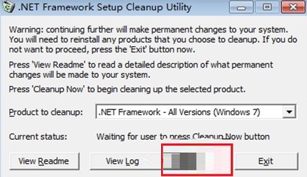 在.net framework版本选择框选择需要卸载的.net framework版本，而后单击Cleanup Now”(即刻清理)继续。