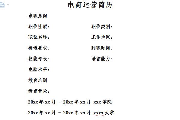 电商运营简历模板