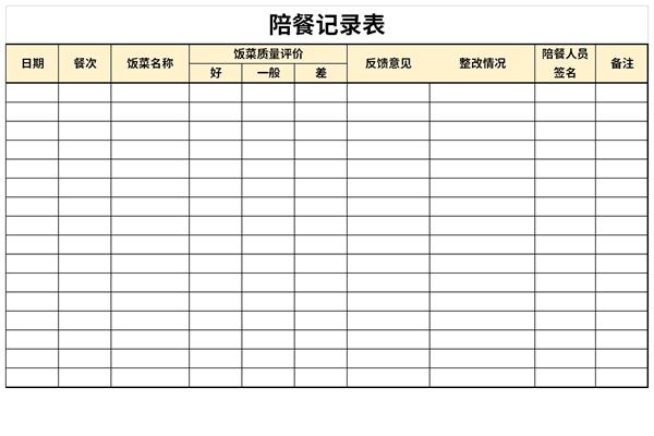 学校陪餐记录表