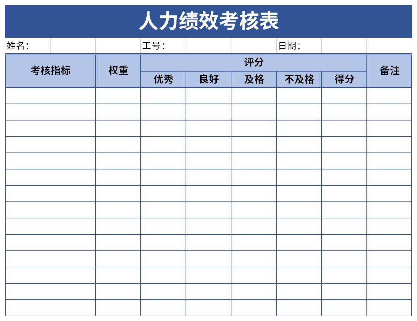 人事部绩效考核表截图