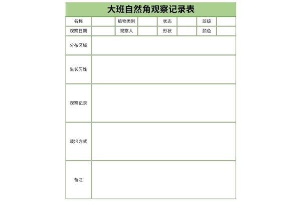 大班植物角观察记录表