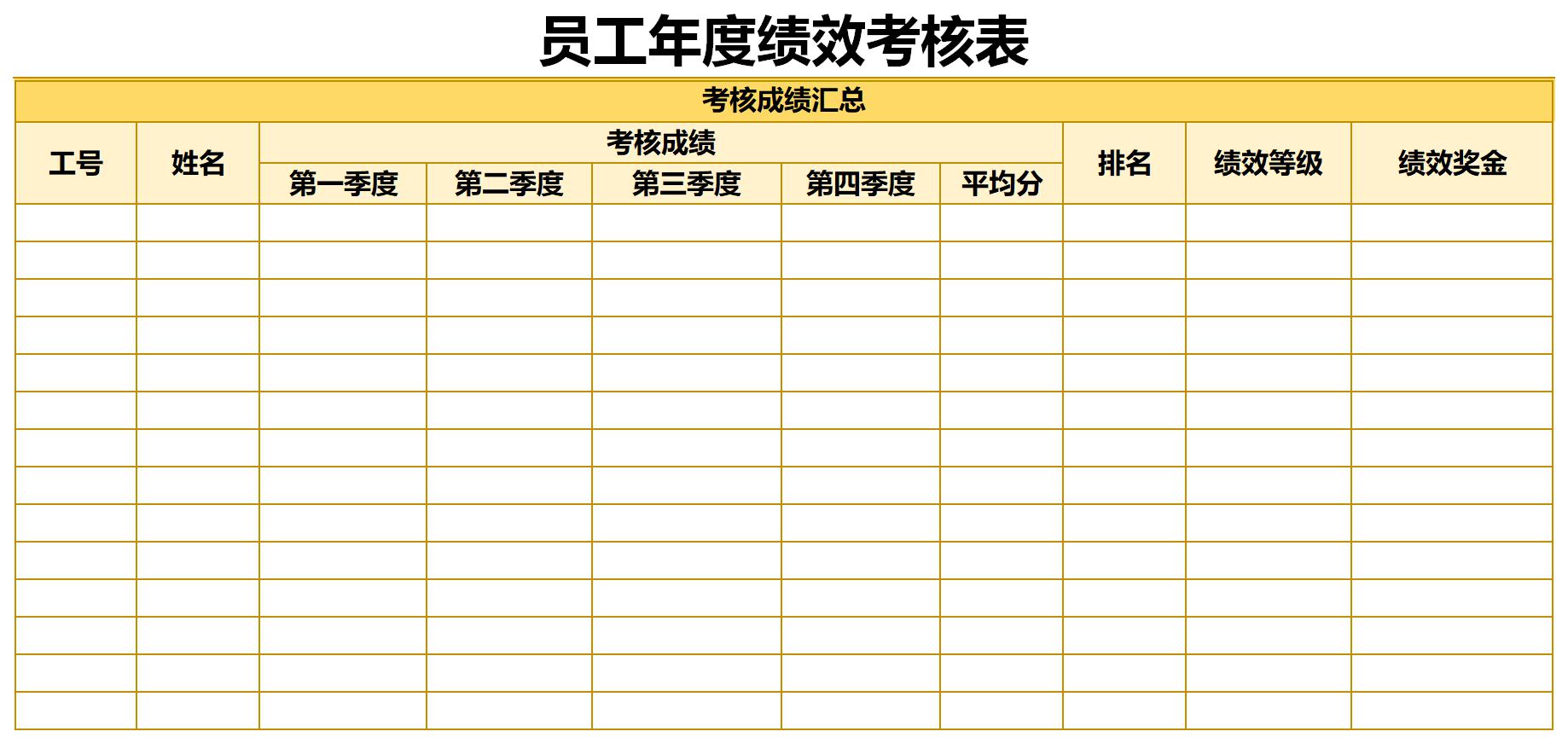 员工年终绩效考核表截图