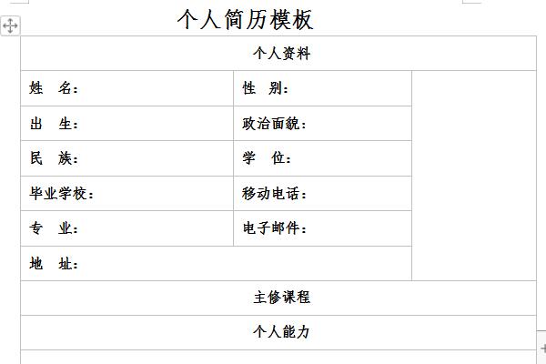 个人简历表模板