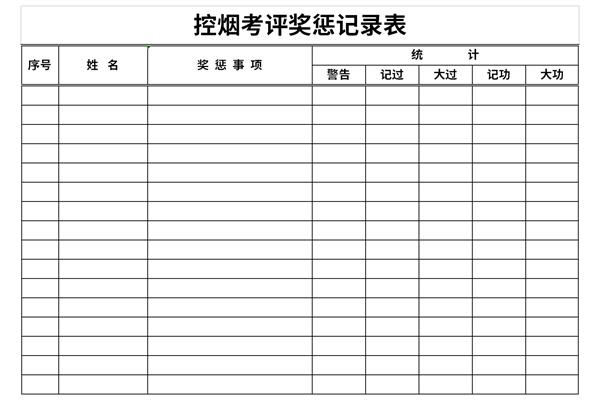 控烟考评奖惩记录表