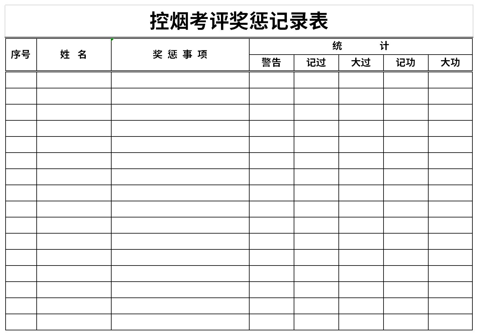 这是一套经过华军软件园精心筛选控烟考评奖惩记录表表格模板下载