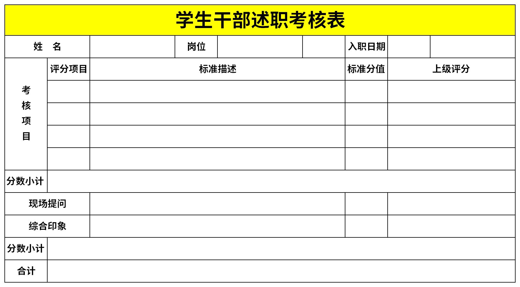 學(xué)生干部述職考核表截圖