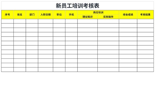 新员工培训考核表