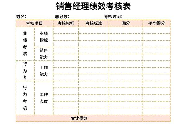 销售经理绩效考核表