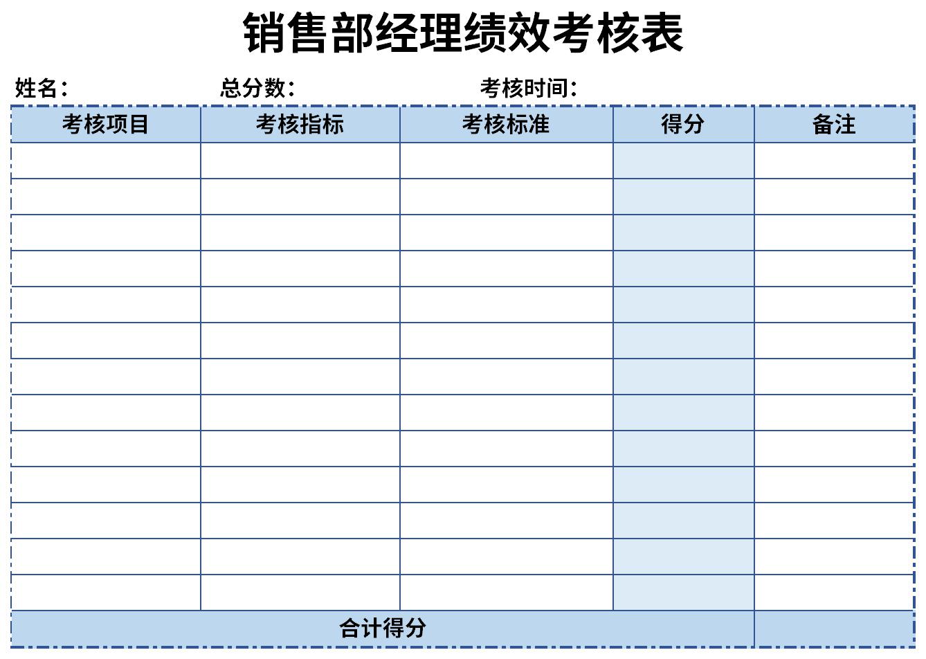 销售部经理绩效考核表截图