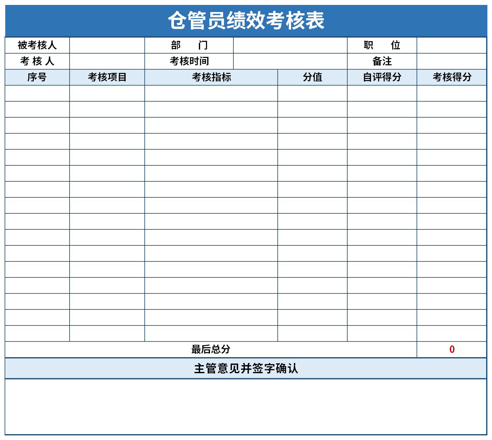 倉(cāng)管員績(jī)效考核表截圖