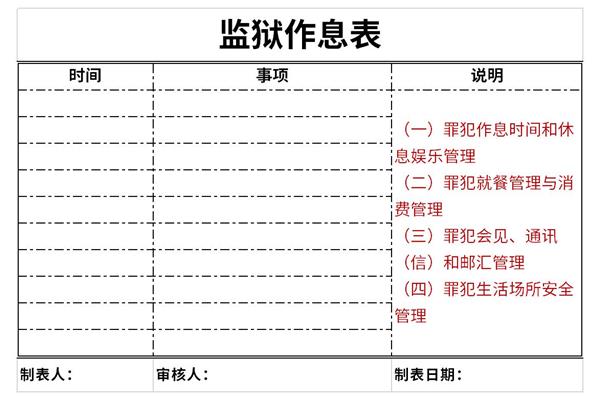 监狱作息表