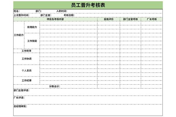 员工晋升考核表