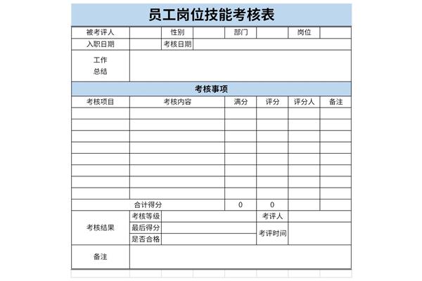 员工岗位技能考核表