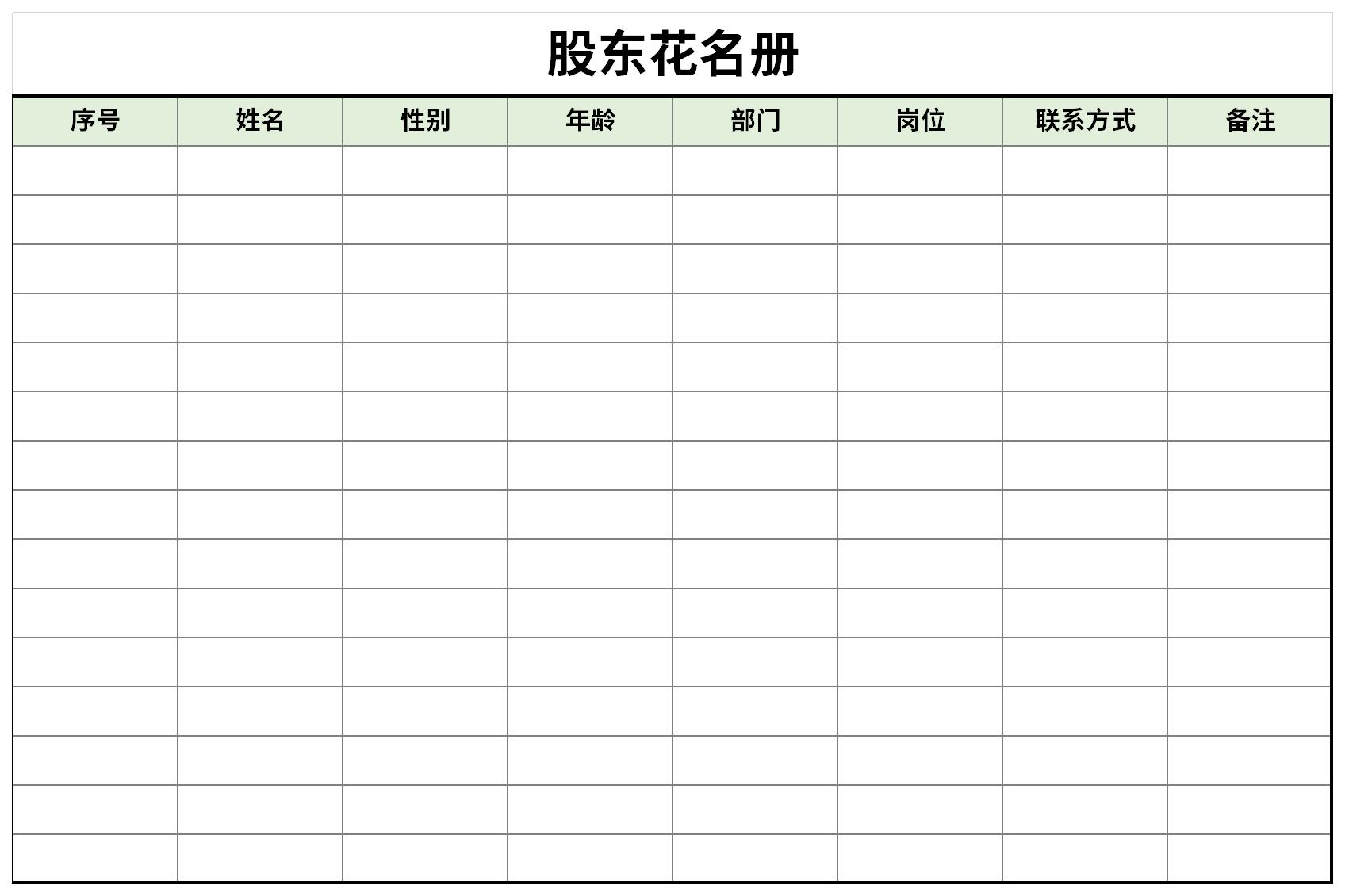 这是一套经过华军软件园精心筛选股东花名册表格下载,模板格式是xlsx