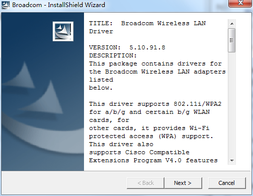 Broadcom 802.11b/802.11g系列无线网卡驱动包截图